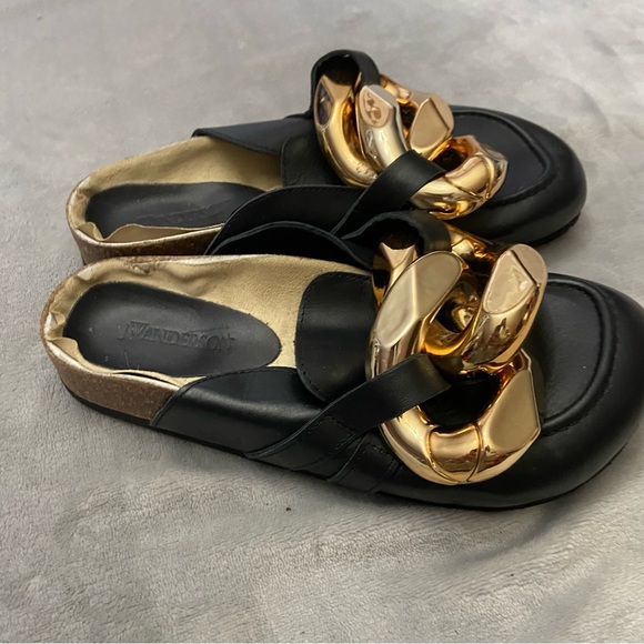 JW Anderson Black Leather Gold Chain Loafer Mules Size 6 - Picture 8 of 8